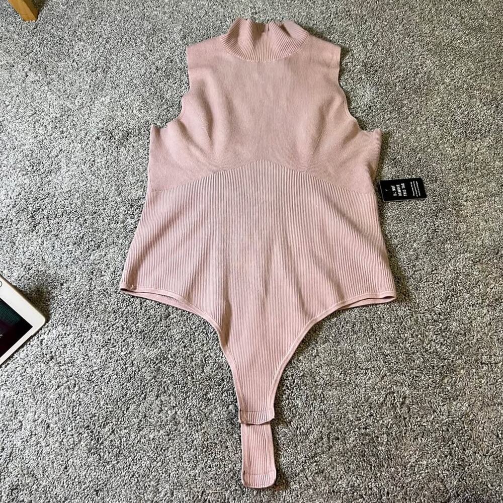 Express Ribbed High Neck Cutout Back Sleeveless Bodysuit Pink size XS NWT